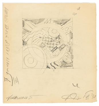 (ARTISTS.) INDIANA, ROBERT. Two ink or graphite drawings, each Signed, RI, designs for unnamed works from his Hartley Elegies series.